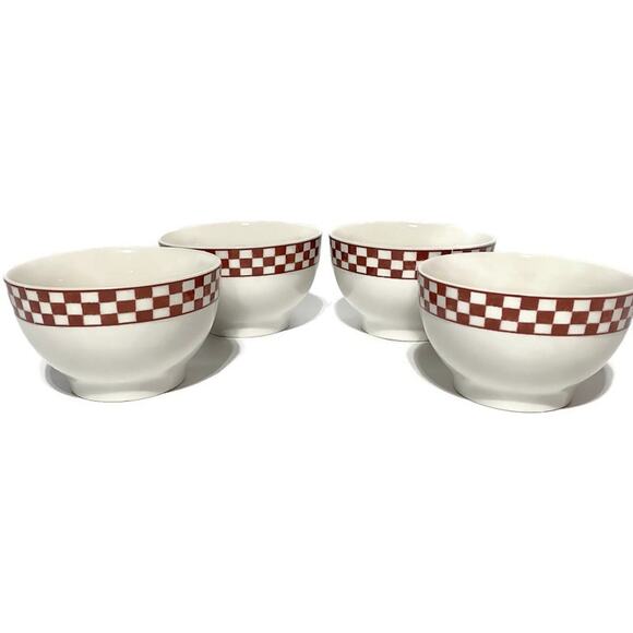 Home Trends Farm Fresh Bowl Set of Four White With Red Checks 3.25 x 5.5 - Picture 1 of 7